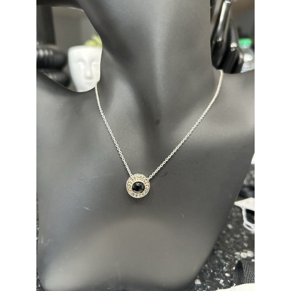 Video Samuel B Sterling Silver 925 18K Gold Natural Black Stone Necklace